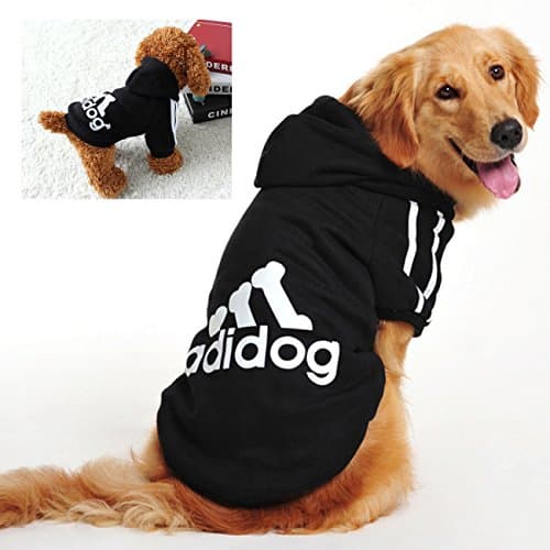 FourlegMate Super Soft Cotton Pet Hoodie with adidog Printing (Black) (9XL)