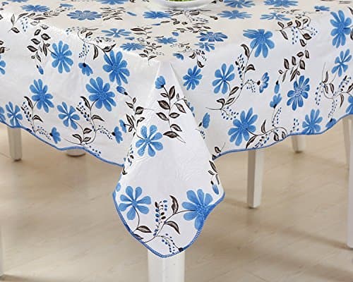 LikeYou Classic Floral Tablecloth Rectangle 60" x 90" Long PVC Table Cover Waterproof Traditional Design, Blue/Black … (60Wx90H, Blue/Black)