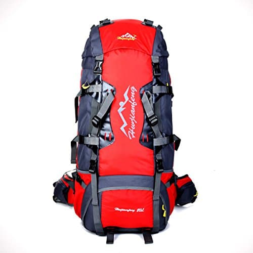 80L Large Capacity Mountaineering Bag Hiking Backpack With Belt Carrying System,Red-OneSize