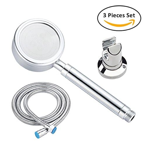 CherryKelly Metal Handheld Shower Head and Hose Set Washable Boost - Stretchable Stainless Steel Hose - With Brass Fittings Chrome Finish - Silver