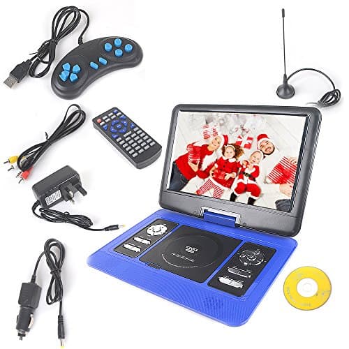 Rainyblue 13.3'' Portable DVD Player with Swivel Screen Built-in Rechargeable Battery SD Card and USB Supported Direct Play in Formats MP4/AVI/RMVB/MP3/JPEG (Blue)