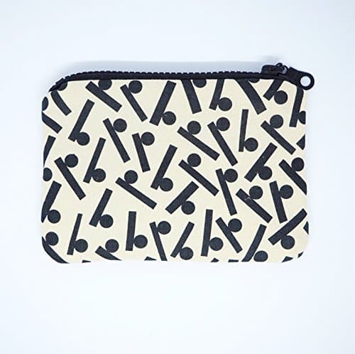 Organic Change Coin Purse Geometric Beige and Black Fabric Womens Gift Wallet Small Zip Pouch