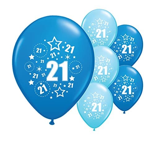 PART ANGELS 10 x AGE 21st BIRTHDAY BLACK & SILVER / PINK / BLUE BALLOONS 12" HELIUM/ AIRFILL (BLUE MIX)