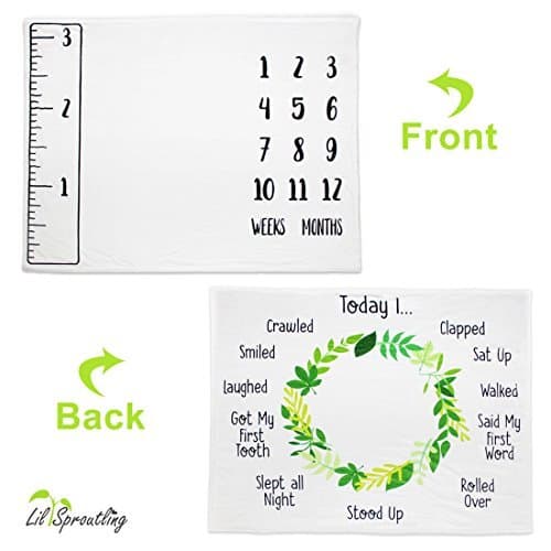 Lil Sproutling Double Sided Soft & Smooth Fleece Baby Monthly Milestone Blanket - Beautiful Neutral Ruler Design On Front & Achievements On Back - For Newborn Baby Girl Or Boy - Large 50" x 40" Size