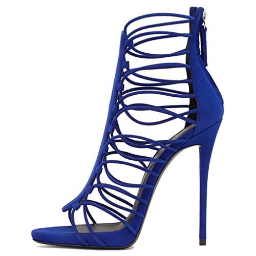 Emiki Women’s Shoes Open Toe Stilettos Gladiator Strappy Design Thin Heels Sandals Back Zip Ankle Boots Customized-Blue-UK12