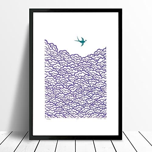 "Swallow" print in amethyst and biscay bay (A3 size)
