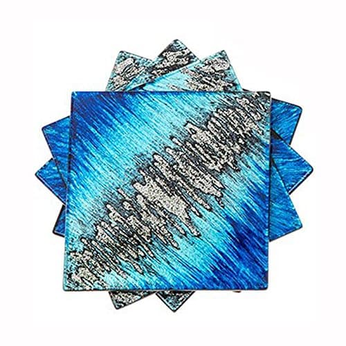 Sudehill Set Of 4 Glass Coasters - Agate Blue