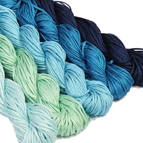 Satin 1mm Rattail Cord - Pack of 5 hanks - 10 metres per colour - Blue mix