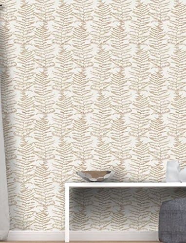 Washable Wallpaper Design Nature Fern Fund Ivory and Rust and Gold with Glitter Print in TNT Italian Wallpaper Central Park 5953 – 13.