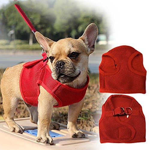 Septven High Quality Soft Breathable Air Mesh Harness (Leash Included) for Dogs/Puppies (XS, Red)