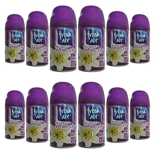12 X Fresh Air Silky Satin &amp; White Lily Air Freshener Refill 250ml (Airwick Compatible) (12 Refill Tins)