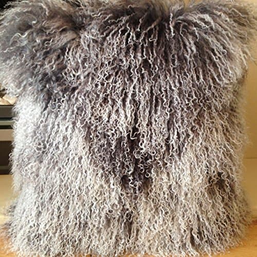 Sobeautifur Grey/White Mix 40cm x 40cm Genuine Mongolian Lamb Wool Fur Cushion Cover