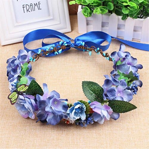 WDDZY® Bridesmaid Flower Crown Wedding Artificial Flower Head Wreath for Women Hair accessories Flower headband Headpiece , blue (boutique)