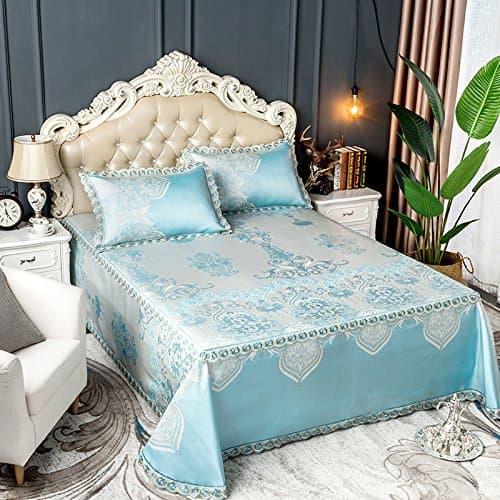 LLZBSX Ice Silk Mat/Cool Mattress/Mat/Summer/Air Conditioner/Mat/Bed Skirt/Bed/Washable/Ice Mat/Three Piece-Suit(1 Pad+2 Pillow Case)/Machine Washable/1.5/1.8 M/Bed, B Purple, 1.5M (5Ft) Bed