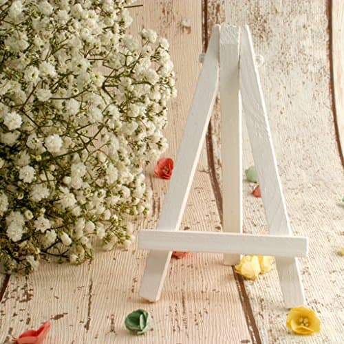 Mini easels in white (3, 6 &amp; 10 packs). Wedding reception place card mini easels (12cm/5 inches tall).