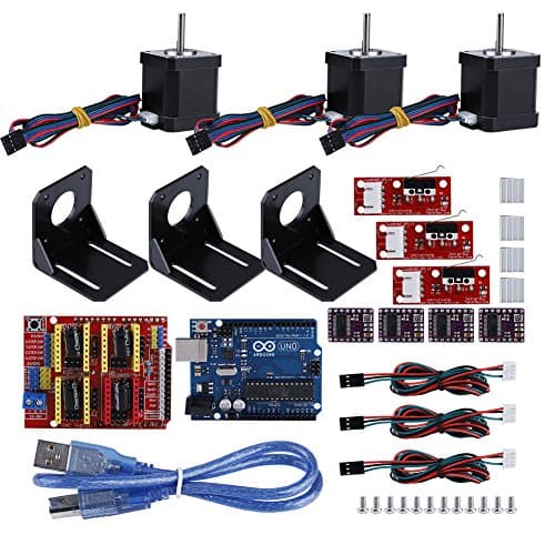 3D Printer CNC Module Kit, Professional CNC Shield + UNO R3 Board + DRV8825 Stepper Motor + 4 Aluminum Radiators with 3x Nema 17 stepper Motor Sensor Kit for Kuman UNO R3 / Arduino