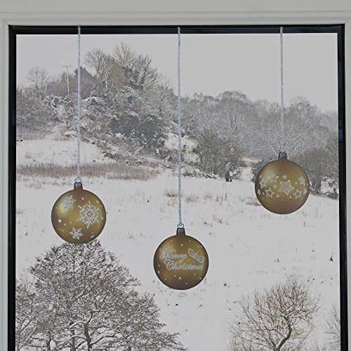 Articlings 12 x Bauble Window Clings with Glitter Patterns and Strings Colour = Gold
