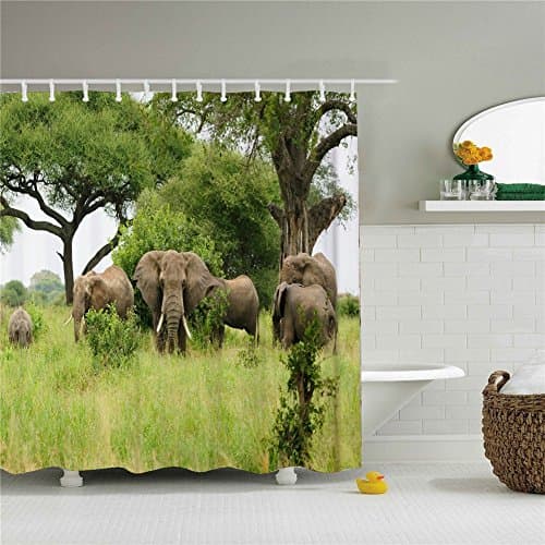 66X72 Inch Polyester 100% Waterproof Curtain Shower Elephants Having Part