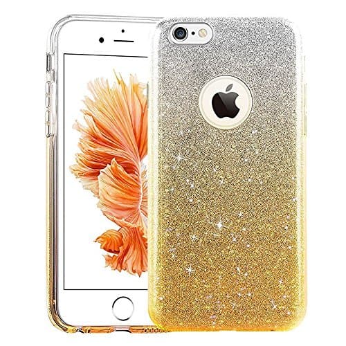 uiano iPhone 6 Case/6S Case 4.7", Sparkling Premium [3 in 1 Layers Protection] Hybrid Glitter Bling Bling TPU phone Case Cover For iPhone 6 6S (Silver gold)