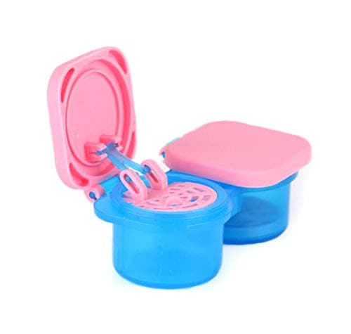 Travel Contact Lens Case Automatic take-up Box Lens Case Double Auto Up Box Flip-Top Tight Lid Case(Optional 6 Color) (Pink&Blue Color)