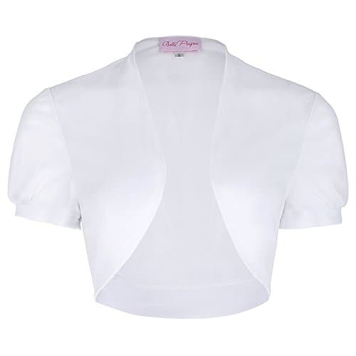 Women's Shrug Short Sleeve Open Front Crop Bolero (S, White 218-2)