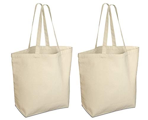 Aamoro Plain Big Organic Cotton Reusable Shopper Tote Bag (Pack of 2) 19x19 inch