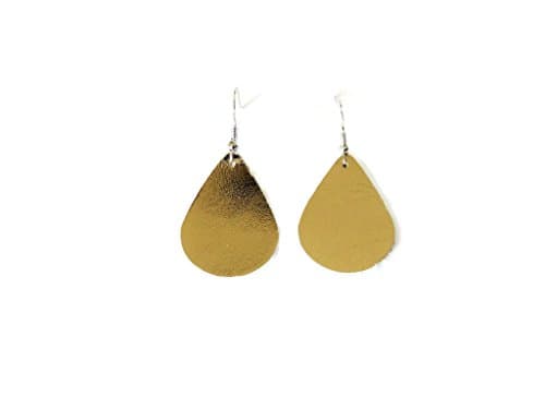 Handmade Gold Metallic Cowhide Leather Small Teardrop Earrings