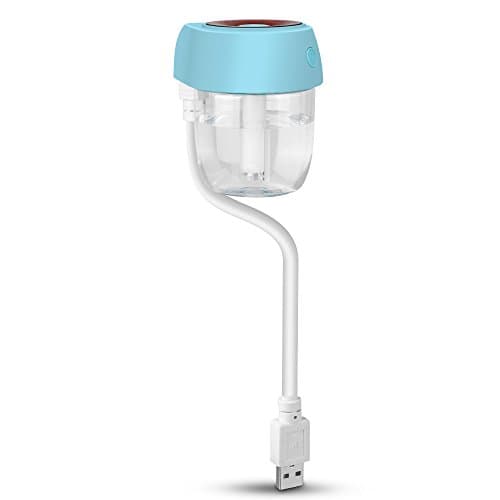 Car Humidifier, Topist USB Essential Oil Aroma Diffuser, Portable Ultrasonic Mini Cool Mist Aroma Humidifier with 7 Colors LED Light for Car Office Home Study Travel, 85ml(Blue) (Blue)