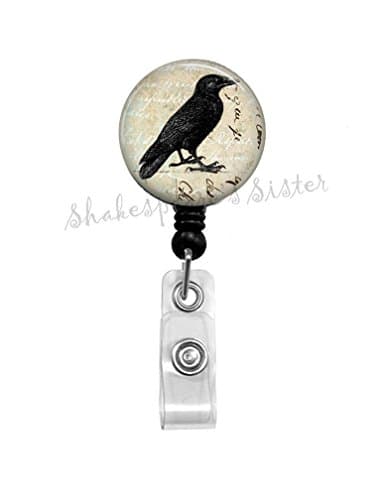 Black Crow - Badge Reel - Black Raven - Badge Reel - Gothic - Retractable Badge - Crow ID Holder - Nurse Badge Reel - Office Badge Reel