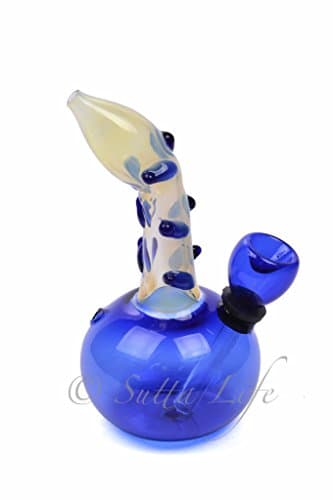 SuttaLife Pyrex Glass Smoking Water Pipe, Hand Crafted Bong, Blue Coloured 6"