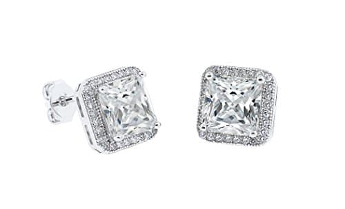 Women Cubic Zirconia 7.00 CTW Princess Halo Stud Earring