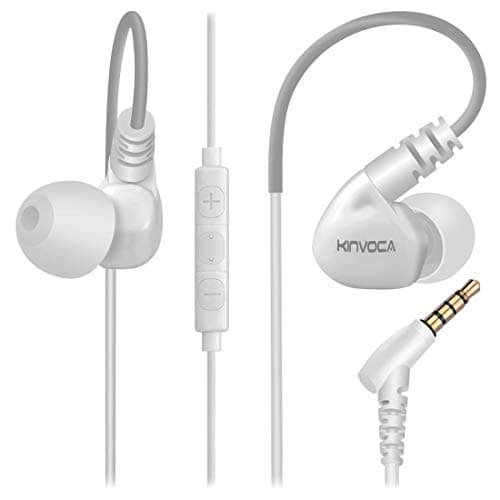 KINVOCA Running Headphones Over Ear in Ear Noise Isolating Sweatproof Sport Earbuds Earphones with Remote and Mic Earhook Wired Stereo Workout Ear Buds for Jogging Gym,Cell Phones Headset White