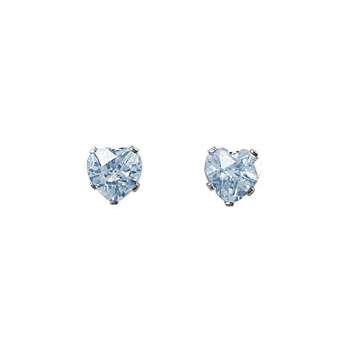 Sterling Silver Heart Shape Aquamarine Cubic Zirconia Studs 4MM