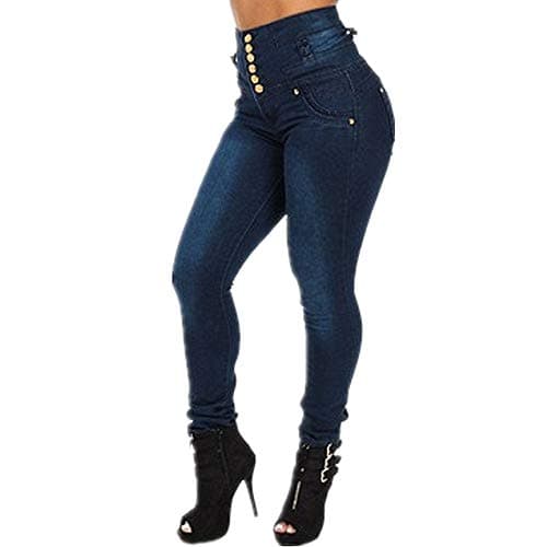 Tu Me Manques Womens Slimming High Waist Jeans Button Demin Pants