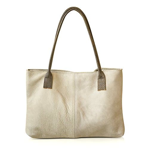 Handmade Durable Simple Everyday Women's Italian Leather Tote Shoulder Bag / Medium Size Leather Work Bag grey