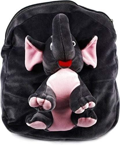 BDMP 10 L Kid's Polyester Plush Elephant Cartoon Toy Backpack (Pink and Black)
