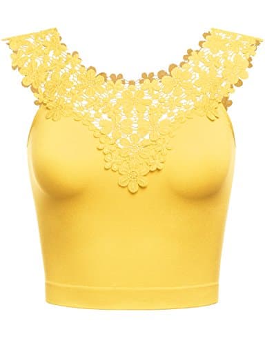 THENEWNEW Womens Sleeveless Lace Crop Top YELLOW ONE SIZE