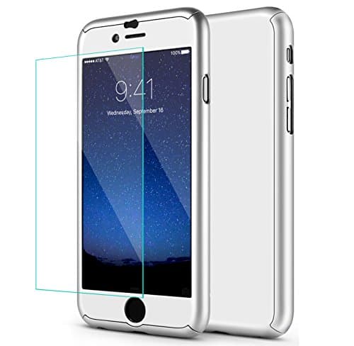 iPhone 6S Case, iPhone 6 Case, SEEKFULL 360 Full Body Protection Ultra-thin Hard Slim Case with [Tempered Glass Screen Protector]case for Apple iPhone 6S 6… (Silver)