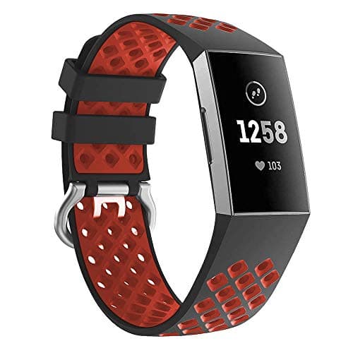 DEKER Sport Bands Compatible for Fitbit Charge 3 Bands Charge 3 SE Fitness Tracker Women Men, Breathable Holes Silicone Smart Watch Strap Small Large Accessories Wristbands