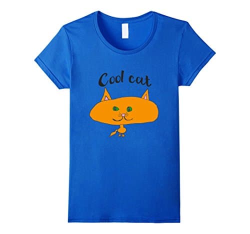 Women's Kid-drawn Cool Cat kids tee fun colorful kitten for children Small Royal Blue