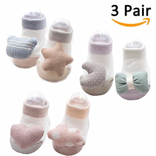 3 Pairs 3D Solid Baby Toddler Cotton Socks Anti Slip Skid Grips Girls Boys Gift(M(6-12M), 02Mix)