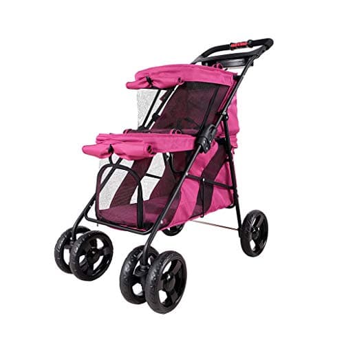 Jlxl Pet Stroller Double Cat Sunscreen Dog Out For Car Rainproof Childbirth Foldable (Color : PINK)