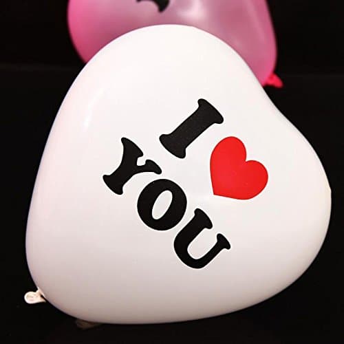 BM AVESTA -Pack of 15-10" White Heart Shaped I Love You Printed Latex Balloons For Birthday, Wedding, Ceremony and Parties Decorations, White and Red Colors , Premium Quality