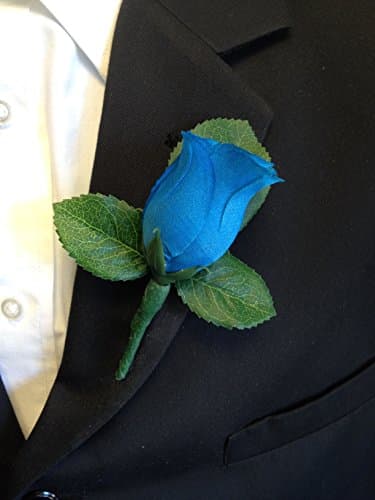 Boutonniere - Deep Blue Turquoise Rosebud Boutonniere with Pin for Prom, Party, Wedding