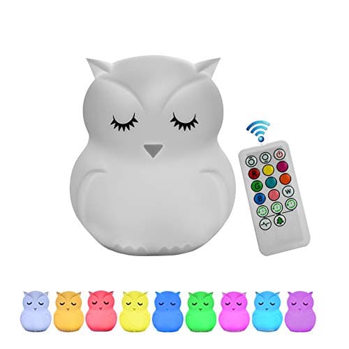 Night Light for Kids, Remote Control and Tap Control Night Light with Soft Silicone Cute Owl Rechargeable 9-Color Dimmable Night Light for Nursery, Bedroom, Living Room