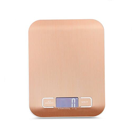 Amtop Digital Kitchen Scale Multifunction Food Scale, 11lb 5KG, Slim design Mini Scale, Waterproof Kitchen Scale, Stainless Steel (Rose gold)