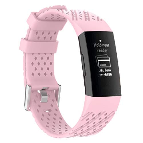 Newest Mesh Replacement Band for Fitbit Charge 3 Sports Breathable Silicone Bracelet Strap Band for Fitbit Charge 3,Small Size 215mm (Pink)