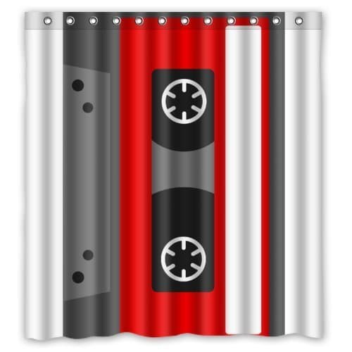 66(W)x72(H)-Inch Waterproof Bathroom Cassette Tape Shower Curtain