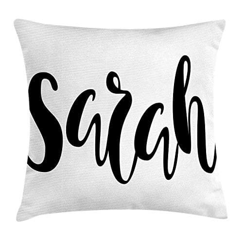 ERCGY Sarah Throw Pillow Cushion Cover, Monochrome Popular Female Name Modern Calligraphy Hand Drawn Signature Lettering, Decorative Square Accent Pillow Case, 18 X 18 Inches, Black White