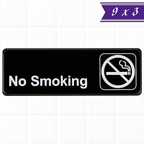 No Smoking Sign - Black and White, 9 x 3-inches No Smoking Sign for Door/Wall, Restaurant Compliance Signs by Tezzorio